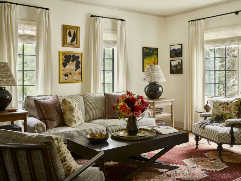 pretty custom living room with lots of color