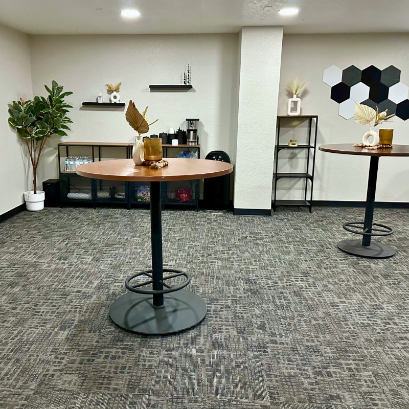 Gray commercial carpet in a modern church meeting room.
