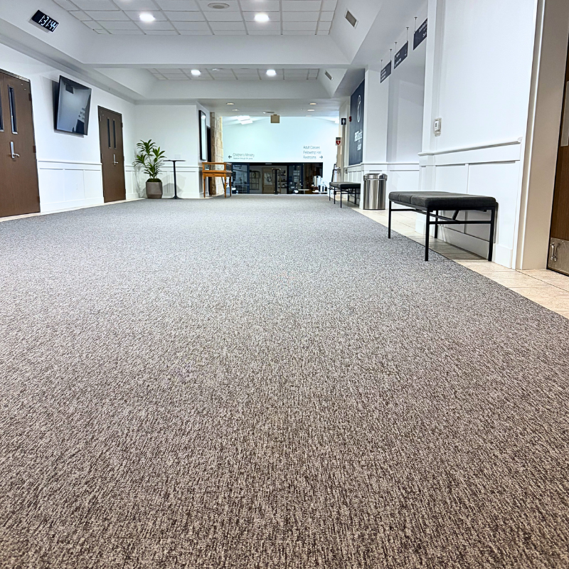 Gray commercial carpet in a church lobby.