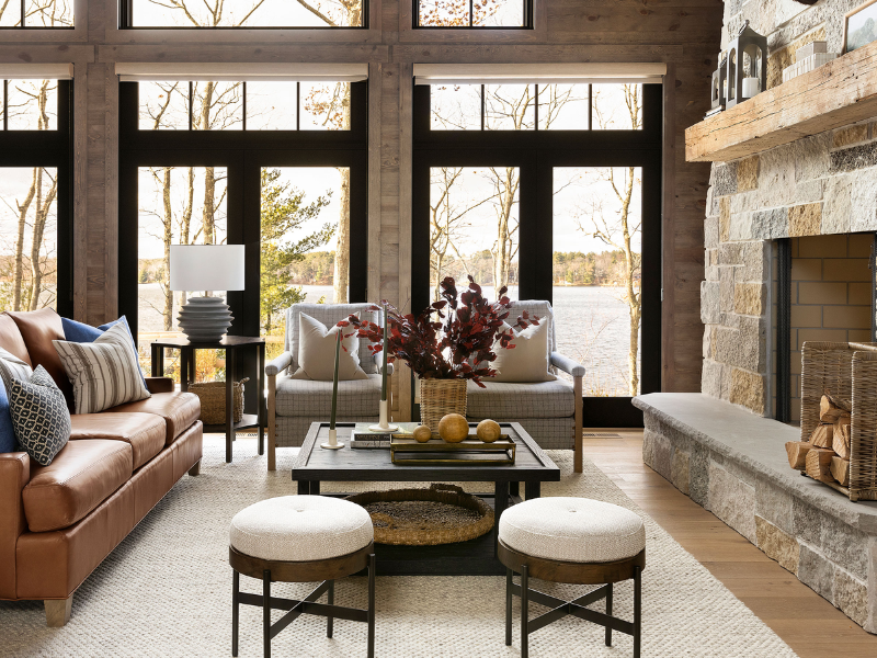 rustic living room with fireplace