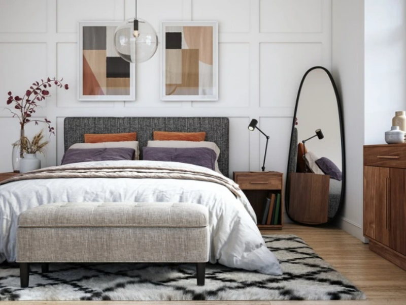 transitional living room with modern art and hardwood floors