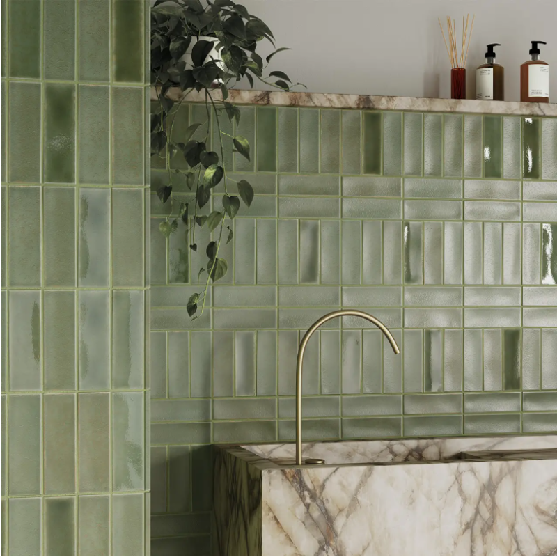Modern green backsplash tile in a bathroom