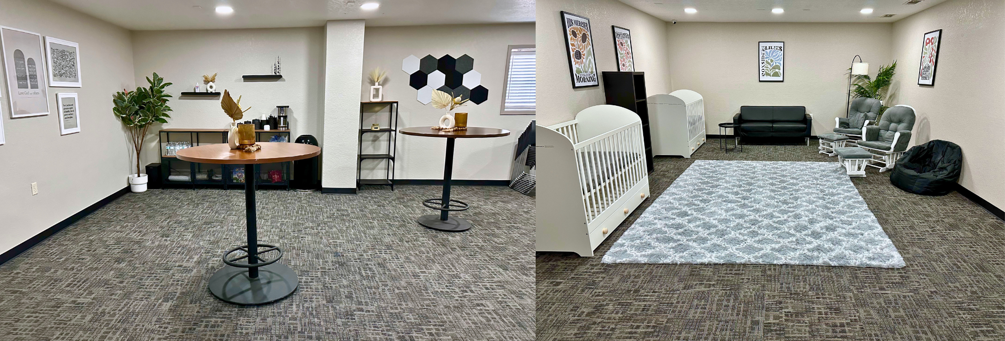 Commercial carpet installation in a church nursery and meeting room